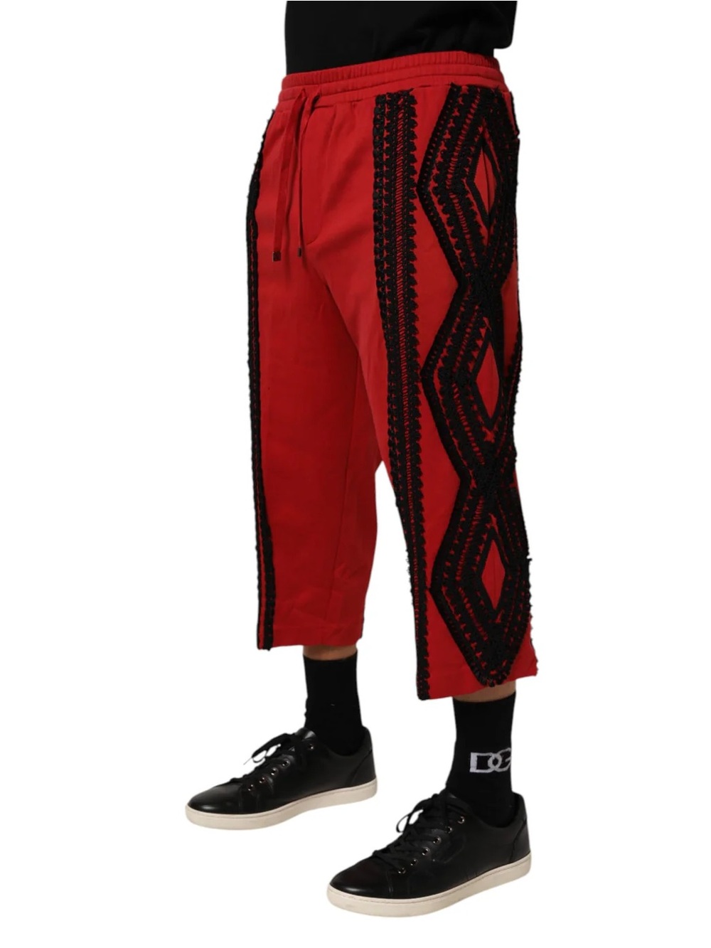 Dolce & Gabbana Red Silk Embroidered Cropped pants